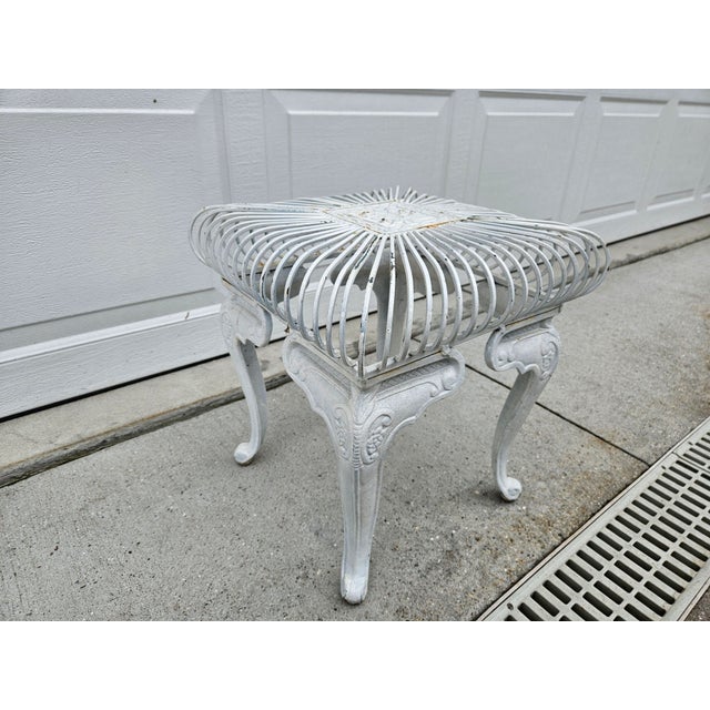 Square White Wrought Iron and Metal Garden Stool For Sale - Image 4 of 14
