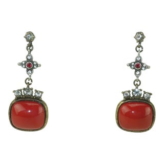 1990's Gerard Yosca Drop Dangle Stone & Rhinestone Earrings - 2 Pieces For Sale