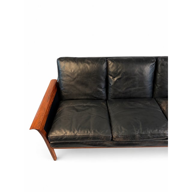 1960s Rosewood and Black Leather Sofa Attributed to Hans Olson For Sale - Image 14 of 14