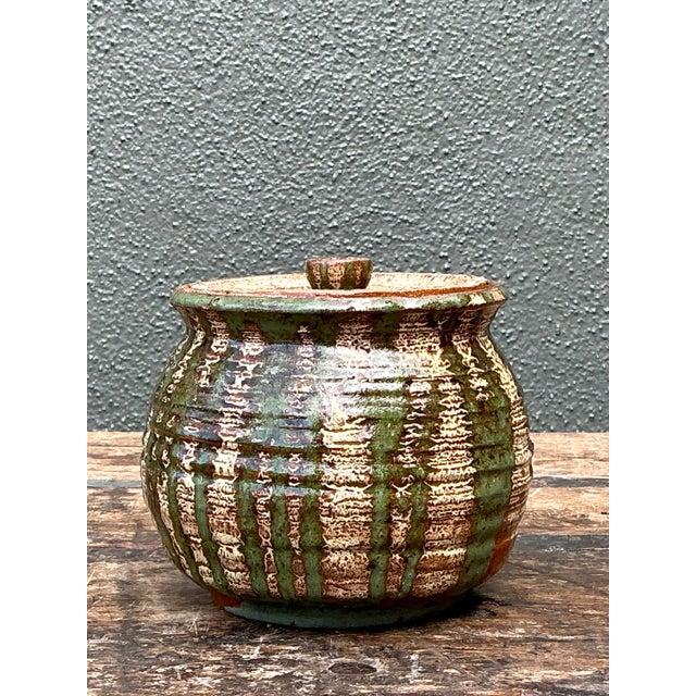 Vintage Textured Pottery Lidded Jar For Sale - Image 11 of 12