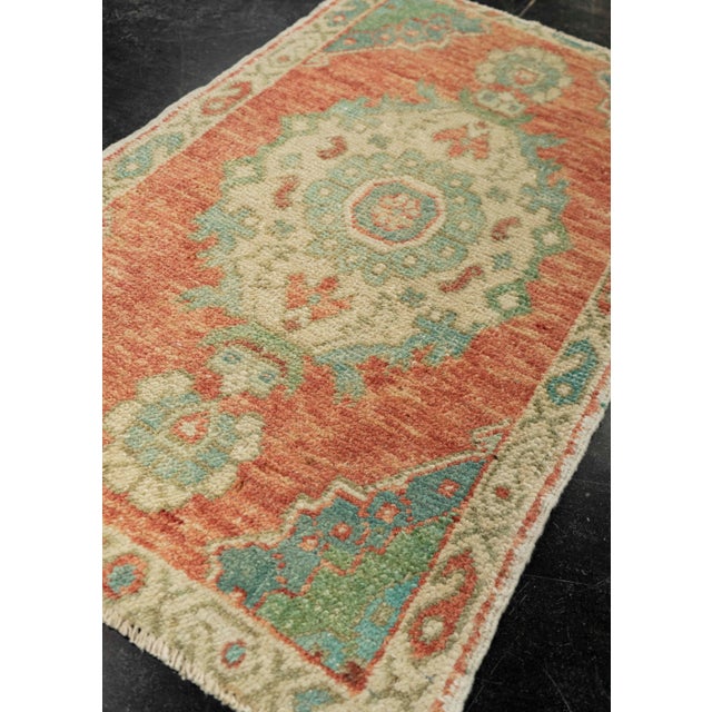 Textile Turkish Mini Rug Oriental Hand Knotted Vintage Rug 1'10" x 3' #21159 For Sale - Image 7 of 8