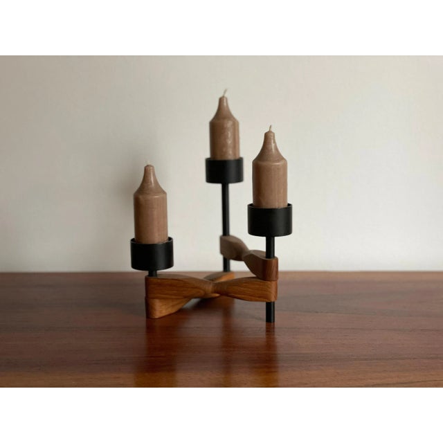 Danish Mid-Century Modern Teakwood Candleholder For Sale - Image 3 of 8
