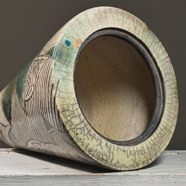 Vintage Postmodernist Raku Crackle Glaze Ceramic Vessel, Signed (1984) For Sale In Philadelphia - Image 6 of 10
