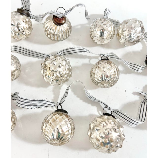 Vintage Silver Kugel-Style Mercury Glass Christmas Ornament Garland, 58" For Sale - Image 4 of 8
