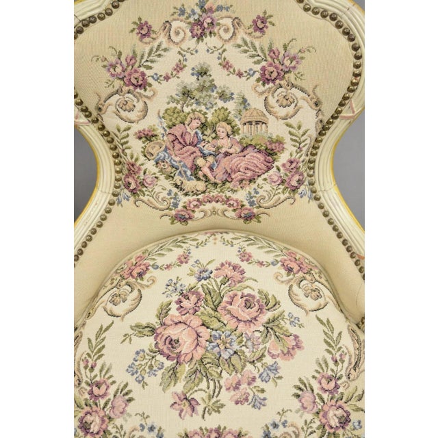 Mid 20th Century Vintage French Louis XV Style Cream & Pink Painted Boudoir Slipper Chair - Pair For Sale - Image 5 of 14