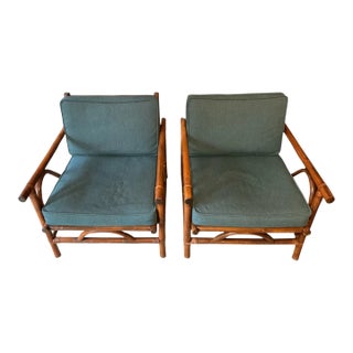 Mid-Century Modern Rattan Bamboo Lounge Chairs, Pair For Sale