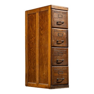 Antique Oak 4-Drawer Filing Cabinet For Sale