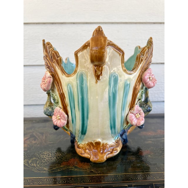 Blue Antique French Majolica Jardinière Planter Peacock Onnaing Large Cache Pot C1880 For Sale - Image 8 of 18
