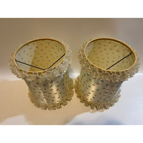 Cream Vintage Floral Ruffled Lace Lamp Shades a Pair For Sale - Image 8 of 10