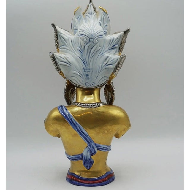 Hollywood Regency Edoardo Tasca Capodimonte Italy Porcelain Buddhist Deity Bust 24k Gold 13" LTD For Sale - Image 3 of 8