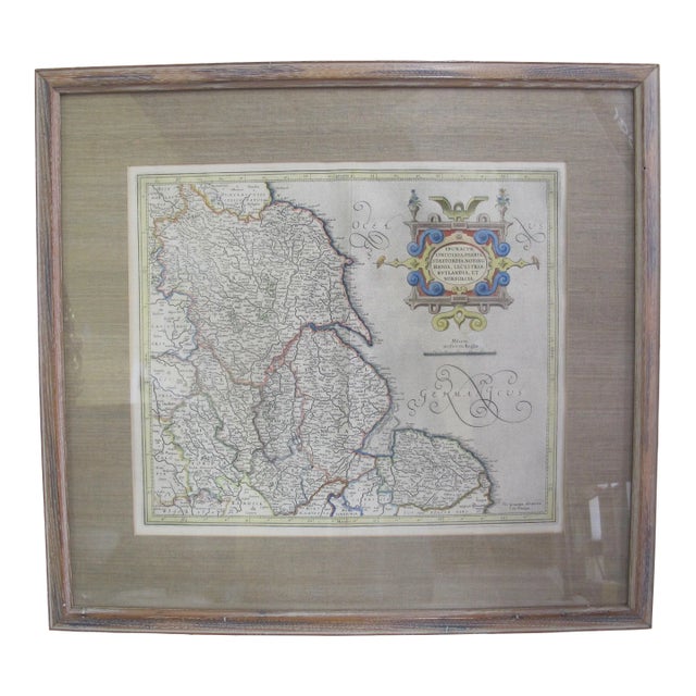Antique C1648 Northwestern England Framed Hand Colored Copper Engraving Map For Sale