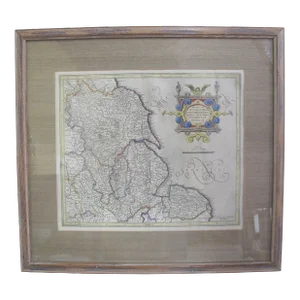 Antique C1648 Northwestern England Framed Hand Colored Copper Engraving Map