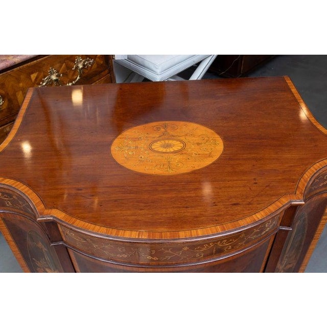 Mid 19th Century One of a Pair of English Satinwood, Mahogany and Painted Serpentine Cabinets, Mid 19th Century For Sale - Image 5 of 12