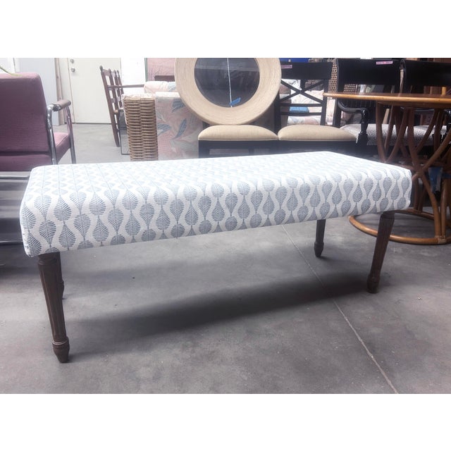 Vintage Lee Industries Mumbai Ink Fabric Upholstered Bench For Sale - Image 12 of 13
