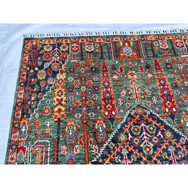 Green Persian Qashqai Cypress Tree Hand-Knotted Wool Rug - 5' X 6'6 For Sale - Image 9 of 11