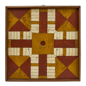 Americana Parcheesi Gameboard With Checkers on the Reverse, 1900