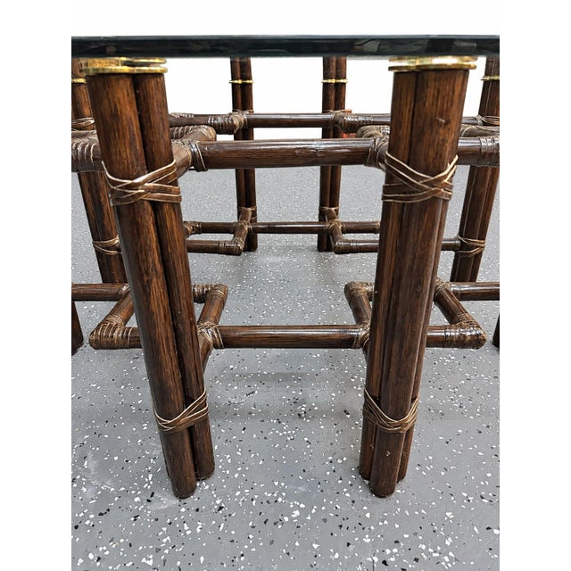1970s 1970’s McGuire Turned Hardwood Brass Glass Cocktail/Coffee Table, Model 66s For Sale - Image 5 of 8
