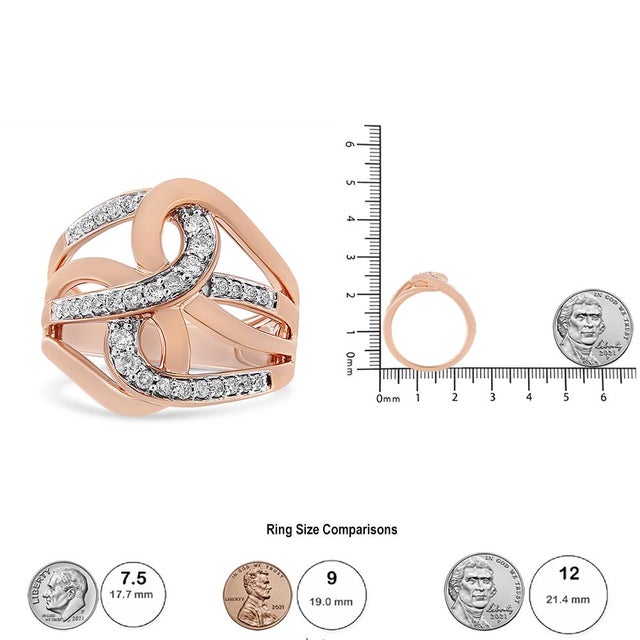 10K Rose Gold 1/2 Cttw Round-Cut Diamond Intertwined Multi-Loop Cocktail Ring (I-J Color, I1-I2 Clarity) - Size 7 For Sale In New York - Image 6 of 6