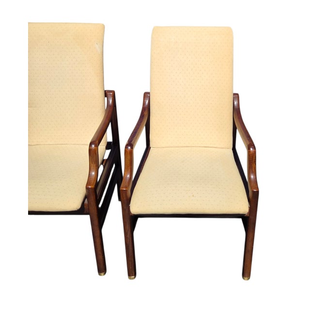 Mid-Century Modern 1980s 2 Henredon Scene One Campaign Dining Room Armchairs MCM Oak Brass For Sale - Image 3 of 14