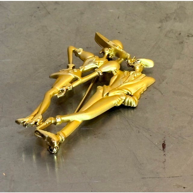 Large Postmodern Gold Tone Woman/Man Figure Brooch For Sale - Image 4 of 4