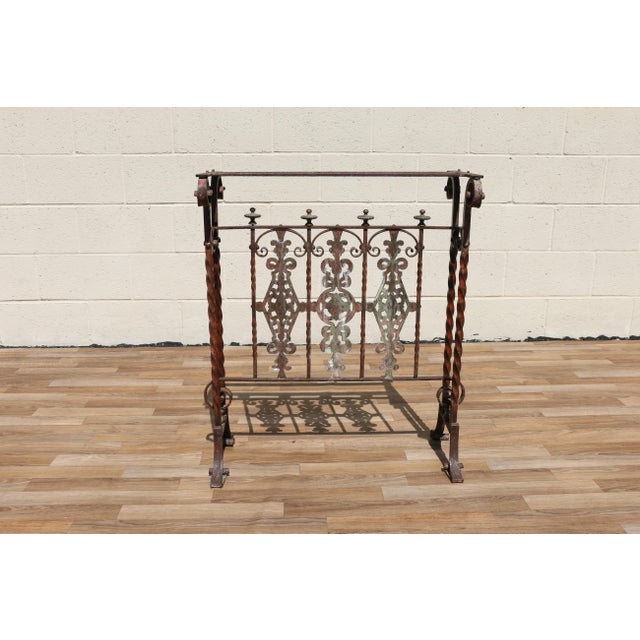 Antique Spanish Revival Entry Hall Table | Wrought Iron, Brass & Black Marble Console | Circa 1910 For Sale - Image 13 of 18