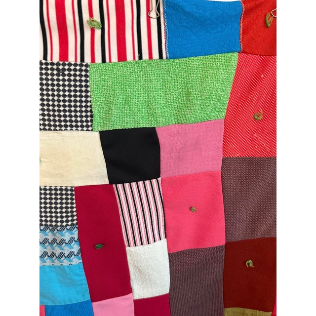 Textile 1970s Boho Patchwork Blanket Graphic Prints Quilt Vintage Handmade Square 57” X 57” For Sale - Image 7 of 12