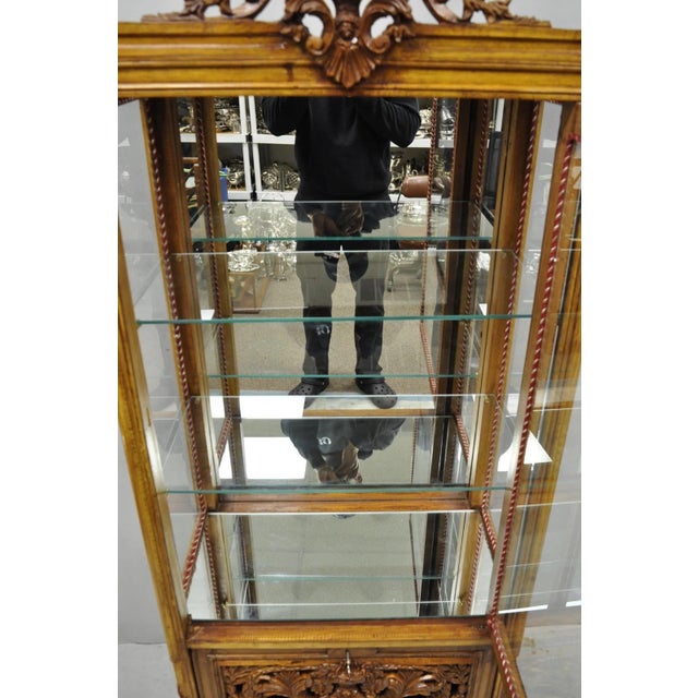 Vintage French Baroque Style Carved Wood & Glass Curio China Display Cabinet For Sale - Image 13 of 16