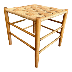 1960s Maple Short Stool With Woven Rush Seat