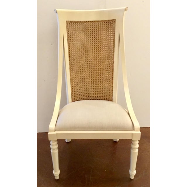 Transitional Cream Wood High Back Cane Chairs Pair Chairish