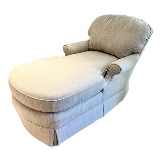 Contemporary Custom Chaise Lounge in Gray Linen For Sale