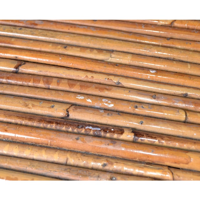 Wood 1970s Bohemian Chic Scrolled Split Reed Bamboo Waterfall Console Table For Sale - Image 7 of 12