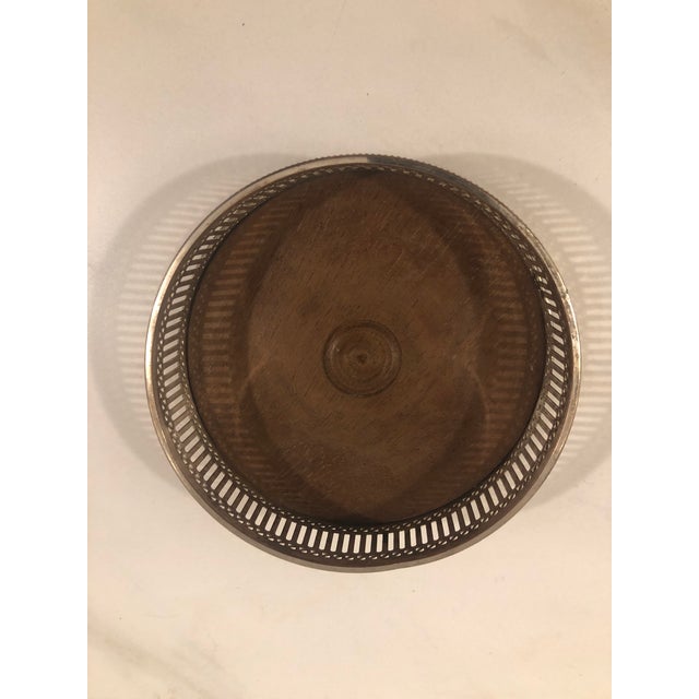 Metal 1950s English Pierced Silverplate and Wood Wine Coaster For Sale - Image 7 of 8