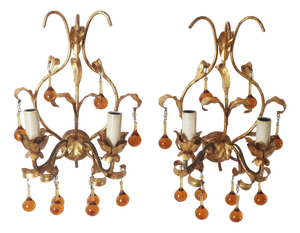 Wall Lamps with Dropping Crystal Glass, Italy, 1960s, Set of 2