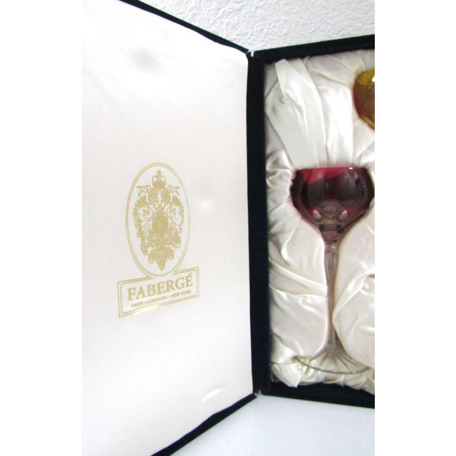 French 1990s Fabergé Lausanne Crystal Wine Glasses in Presentation Case - Set of Six For Sale - Image 3 of 18