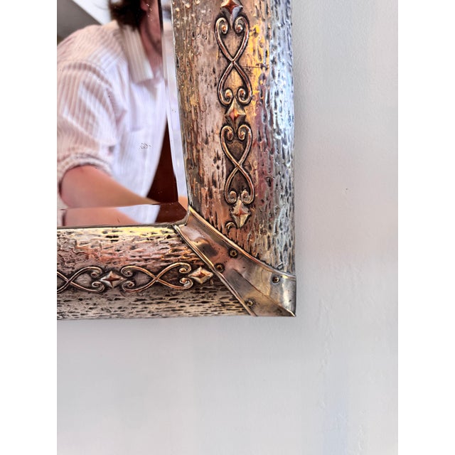 Art & Crafts Silver-Plated Copper Hammered Mirror, 1900s For Sale - Image 4 of 8