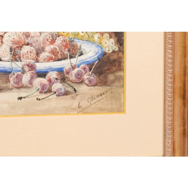 19th Century French Fruit Still Life Watercolor Painting Signed E Calmant, Framed For Sale - Image 12 of 13