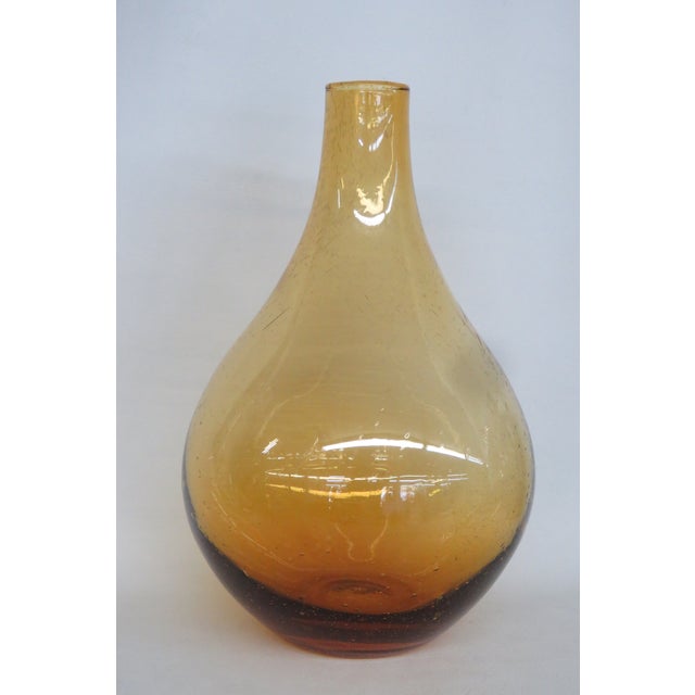 Mid-Century Modern Hand Blown Amber Art Glass Vase Large Pear Shape Slender Neck Bulbous Body 5089b For Sale - Image 3 of 9