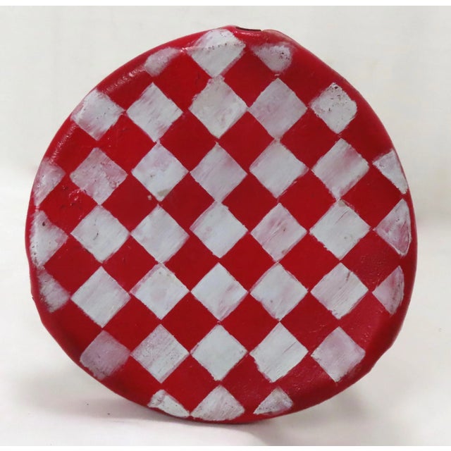 Red Antique American Steel & Wrougt Iron Folk Art Painted Dairy Farm Milking Stool For Sale - Image 8 of 13