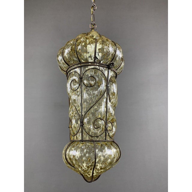 19th Century Metal and Murano Glass Lantern Pendant Light For Sale - Image 3 of 6