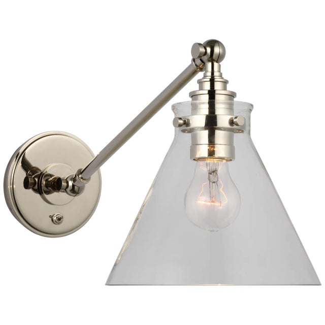 Traditional Chapman & Myers for Visual Comfort Signature Parkington Single Library Wall Light in Polished Nickel with Clear Glass For Sale - Image 3 of 5