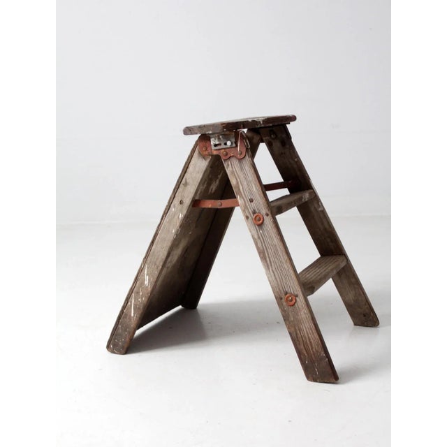 Vintage Rustic Wooden Step Ladder For Sale - Image 9 of 12