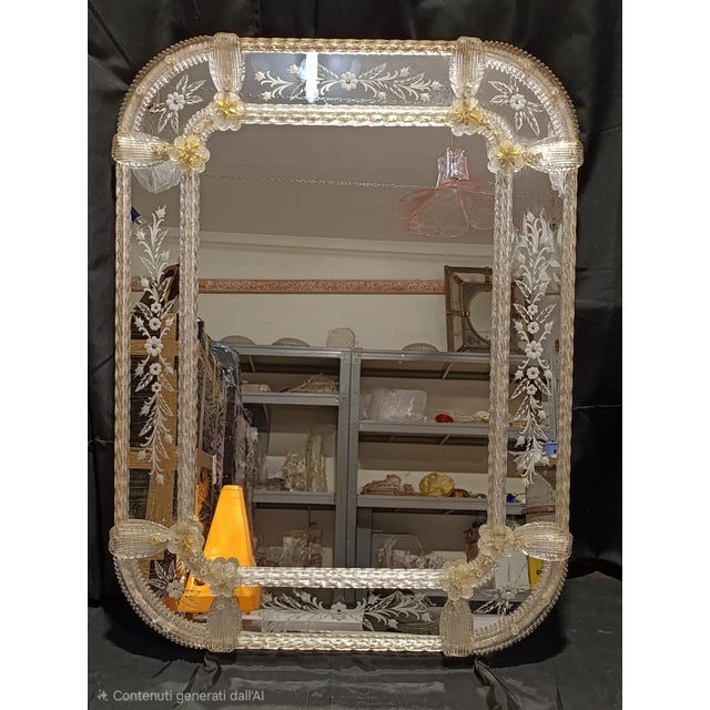 Glass Antique Murano Glass Mirror, 1950s For Sale - Image 7 of 7