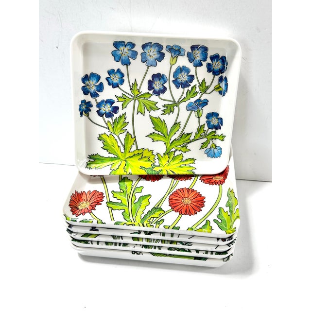 Green Vintage Italian Botanical Garden Trinket Trays, Spring Wildflower Catchalls – Set of 6 For Sale - Image 8 of 9