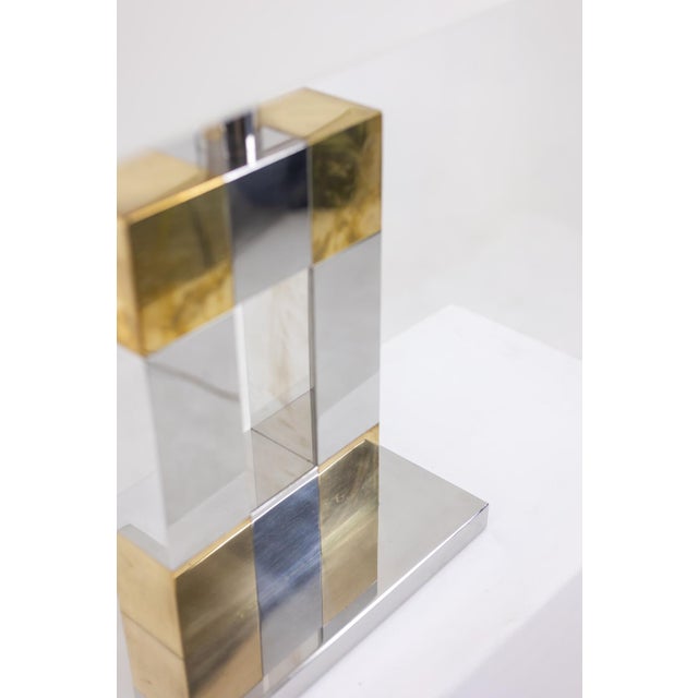 Metal Geometric Lamp in Silver and Gold Metal from Sandro Petti, 1970s For Sale - Image 7 of 16