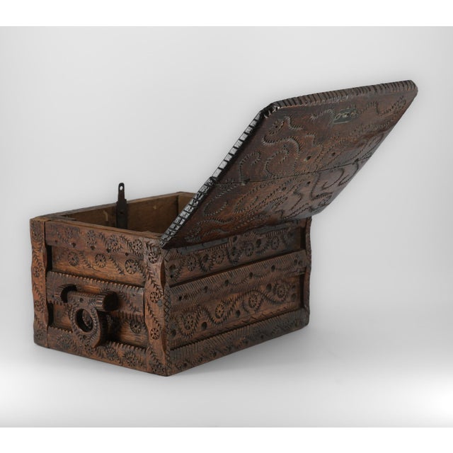 Antique Scandinavian Folk Art Carved Oak Table Chest For Sale - Image 9 of 15