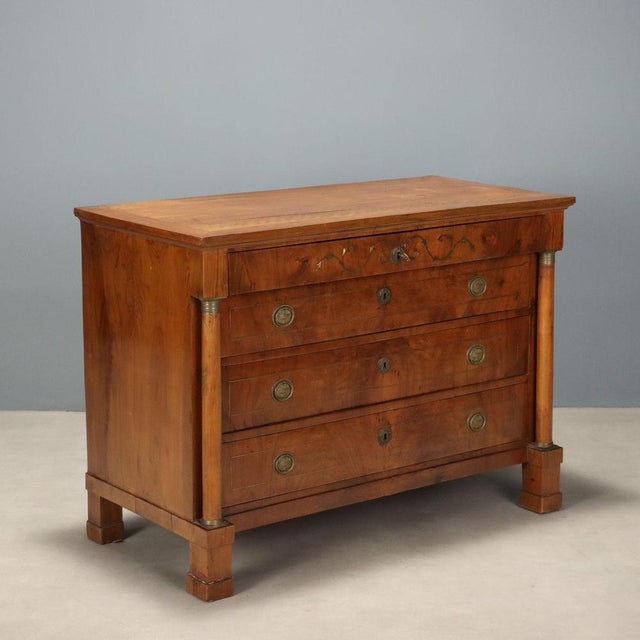 Empire Walnut Chest of Drawers with Brass Inlays For Sale - Image 12 of 12
