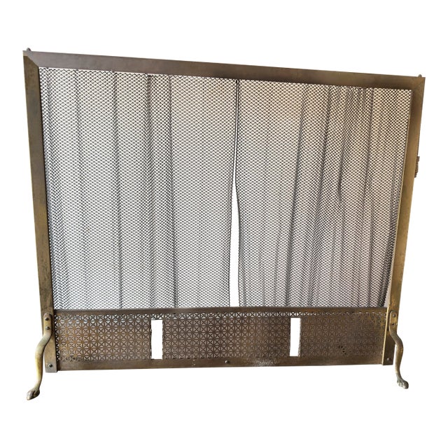 Mid-20th Century Brass French Provencial Style Mesh Fireplace Screen For Sale