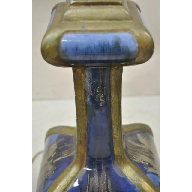 Mid-Century Modern Vintage Mid Century Modern Blue Drip Glazed Sculpted Ceramic Pottery Table Lamp For Sale - Image 3 of 11
