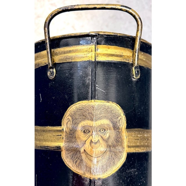 Metal Vintage Singerie (Monkey) Tole Cachepot For Sale - Image 7 of 8