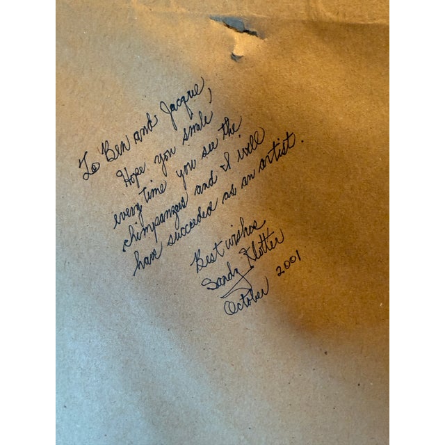 Late 20th C. Sandy Klotter Original Mixed Media "Chimpanzee" Pair - Gilt Faux Bamboo For Sale - Image 12 of 12